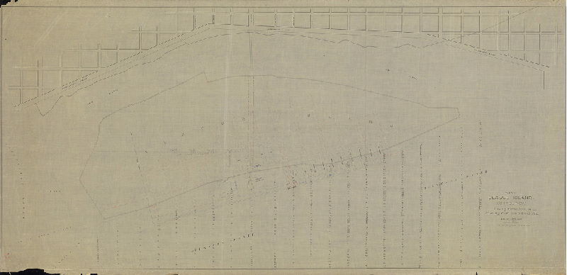 Plan, Plan of League Island (City Survey) showing proposed location of landing wharf, line of Broad St., &c. March 27, 1867. Scale 200 feet = 1 inch. Soundings reduced to low water. 