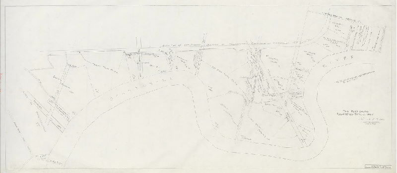 Plan, Registered property owners on west bank of Schuylkill River [from Chester Branch of the Reading Railroad to the Penrose Ferry Bridge]. Samuel S. Baxter, Asst. Engineer, Jan. 6, 1937. 1' = 200'. 