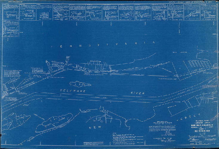 Plan, Delaware River Harbor Lines. Marcus Hook, Pa. to Philadelphia, Pa. Resurveyed 1939. In six sheets. U.S. Engineer Office. May 25, 1940. 2. Ridley Creek to Hog Island. 