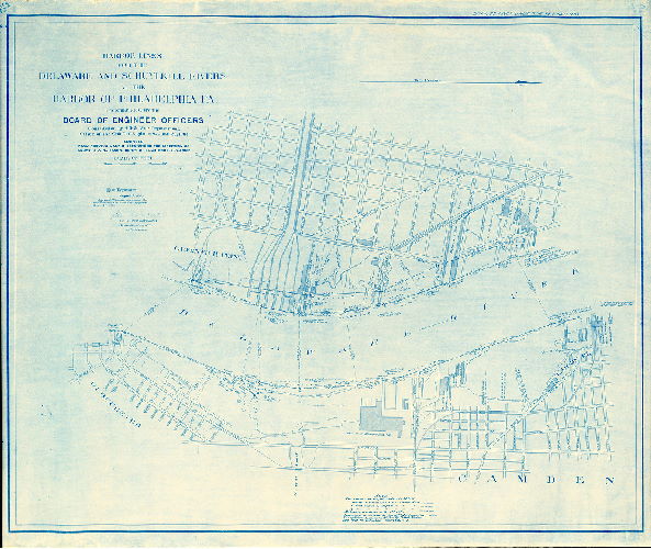 Plan (alternate image), Harbor lines for the Delaware and Schuylkill Rivers at the Harbor of Philadelphia, Pa. recommended by the Board of Engineer Officers constituted by S. O. 21, War Department, Office of the Chief Engineers, June 30, 1904. Compiled from surveys made in 1904 under the direction of Major J. C. Sanford, Corps of Engineers, U.S. Army. Delaware River - Kaighn Point to Gloucester.