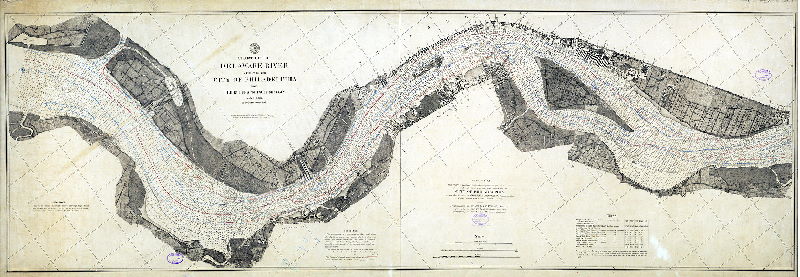 Plan (alternate image), Chart of the Delaware River in front of the City of Philadelphia from Bridesburg to Fort Mifflin [With triangulation stations and ranges added in 1882] 