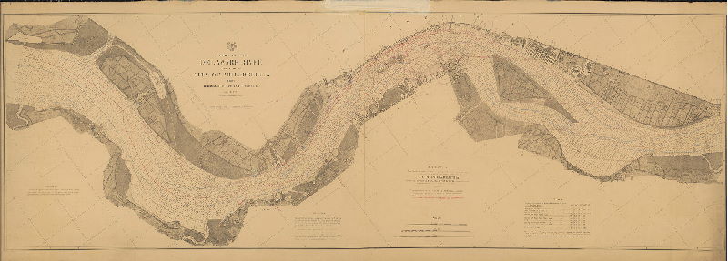 Plan, Chart of the Delaware River in front of the City of Philadelphia from Bridesburg to Fort Mifflin [With triangulation stations and ranges added in 1884] 