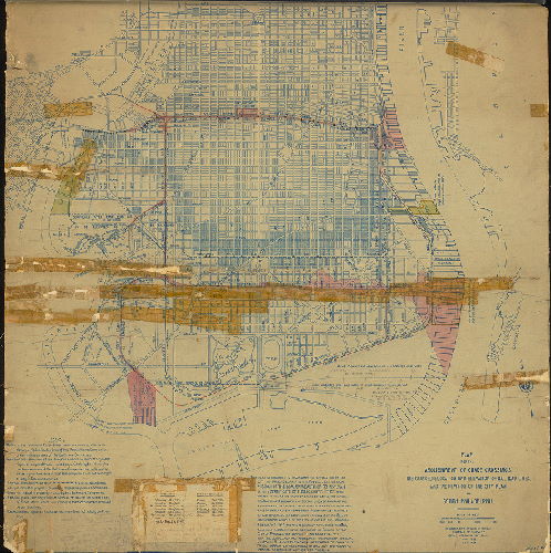 Plan, Plan for the abolishment of grade crossings, the change, relocation and elevation of railroad lines and the revision of the city plan in South Philadelphia. Department of Public Works, Bureau of Surveys, Grade Crossing Division. Nov. 1922. Feb. 1925. []