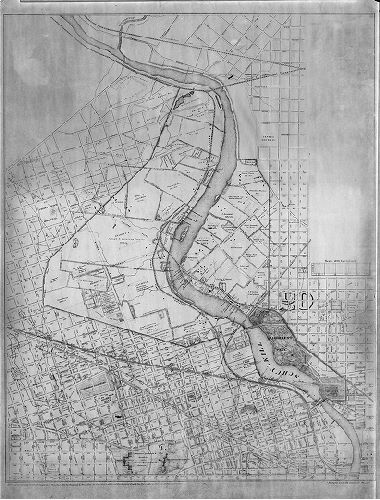 Plan (alternate image), [Photostat copy of "Map of farms and lots embraced within the limits of Fairmount Park as appropriated for public use by Act of Assembly, approved the 14th day of April, A.D. 1868," lacking title block and inset, but annotated with prices paid for each Park parcel.] 