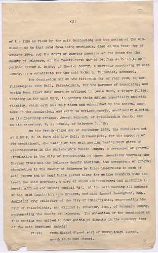 p. 3, ZZ. Report of Commission to ascertain boundary lines between Philadelphia and Delaware Counties. Filed Jan. 20, 1905
