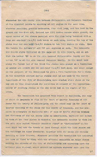 p. 24, ZZ. Report of Commission to ascertain boundary lines between Philadelphia and Delaware Counties. Filed Jan. 20, 1905