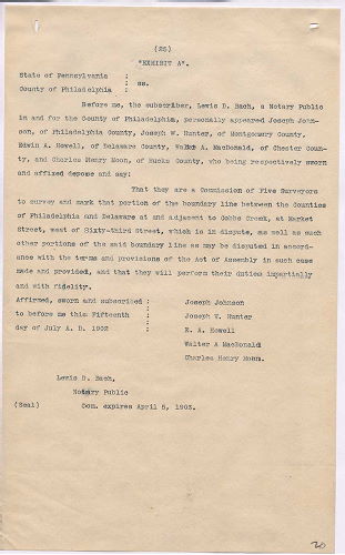 p. 26, ZZ. Report of Commission to ascertain boundary lines between Philadelphia and Delaware Counties. Filed Jan. 20, 1905
