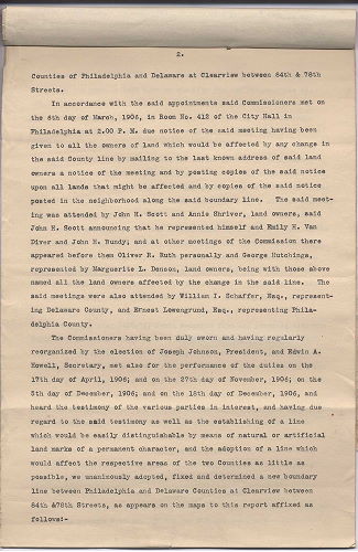 p. 31, ZZ. Report of Commission to ascertain boundary lines between Philadelphia and Delaware Counties. Filed Jan. 20, 1905