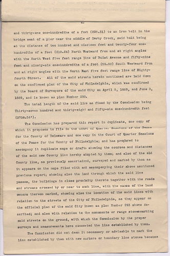 p. 33, ZZ. Report of Commission to ascertain boundary lines between Philadelphia and Delaware Counties. Filed Jan. 20, 1905