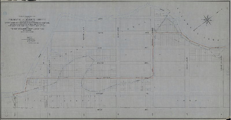 Plan, Plan of boundary line between Philadelphia and Delaware Counties. Clearview section, Seventy-eighth St. and Beta Ave. to Eighty-fourth St. and Buist Ave. as surveyed and marked by the Commission appointed by the Court of Philadelphia County June 10th 1902 and the Court of Delaware County June 16th 1902. [See RC-ZZ-5-3 for revised plan]