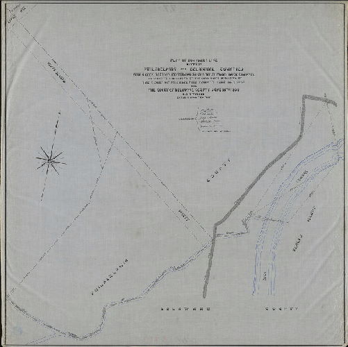 Plan, Plan of boundary line between Philadelphia and Delaware Counties. Bow Creek section, extending southwest from Back Channel as surveyed and marked by the Commission appointed by the Court of Philadelphia County June 10th 1902 and the Court of Delaware County June 16th 1902. [2 copies, tracing and blueprint, both good.]