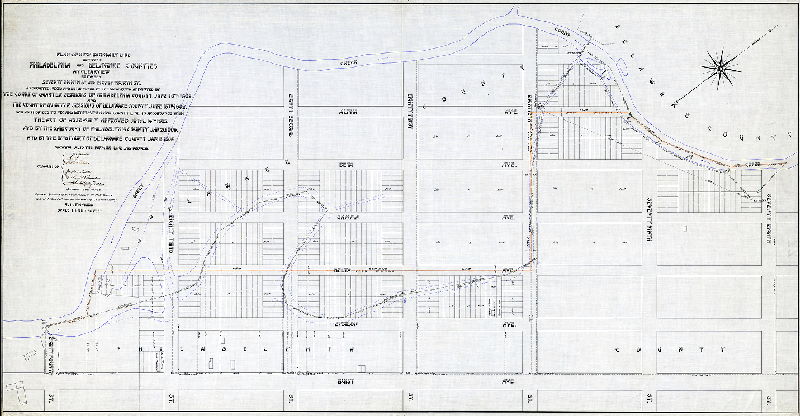 Plan (alternate image), Plan of boundary line between Philadelphia and Delaware Counties. Clearview section, Seventy-eighth St. and Eighty-fourth St. as surveyed fixed and determined by the Commission appointed by the Court of Quarter Sessions of Philadelphia County June 10th 1902 and the Court of Quarter Sessions of Delaware County June 16th 1902... showing also the former line abandoned. [See RC-ZZ-3 for similar]