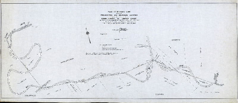 Plan (alternate image), Plan of boundary line between Philadelphia and Delaware Counties. Bow Creek section. Darby Creek to Church Creek as surveyed and marked by the Commission appointed by the Court of Philadelphia County May 13th 1927 [and] the Court of Delaware County May 13th 1927.