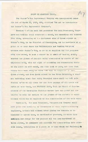 p. 1, Brief on the Aramingo Canal, formerly Gunner's Run and Canal