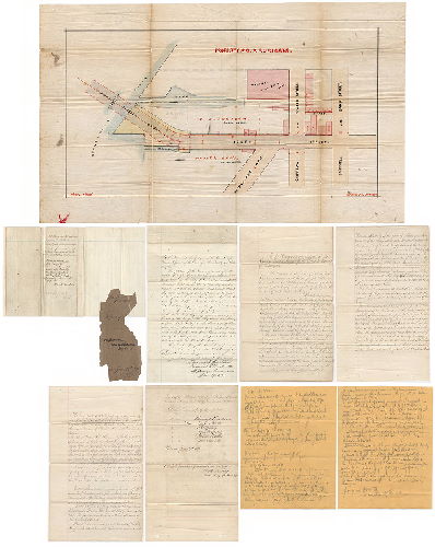 Plan, Property of C.A. Rubicam [Attachments: Petition, jury report and other documents related to the construction of the South Street Bridge, ca. 1871]