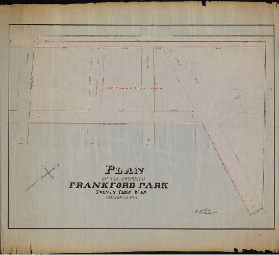 Plan, Plan of the proposed Frankford Park, Twenty-third Ward, Philadelphia. Geo. S. Webster, Surveyor and Regulator 10th Dist., March 17th, 1888. 