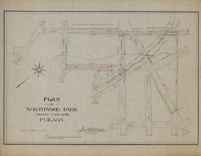 Plan, Plan of Northwood Park, Twenty-third Ward, Philada. John H. Webster, Jr., Surveyor and Regulator 10th District, June 15, 1895. 