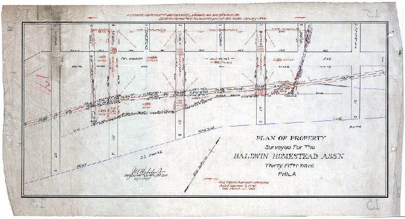 Plan, Plan of property surveyed for The Baldwin Homestead Ass'n., Thirty-fifth Ward, Phila.