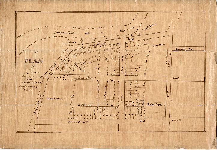 Plan, Plan of lots of the estate of Peter Buckius dec'd. and Rudolph N. Buckius in the Borough of Frankford. 