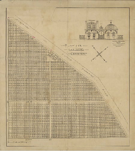 Plan, Plan for Har Nebo Cemetery. Jacob Herold, Architect, Office, 614 Chestnut Street, residence, 932 North Eleventh St. Philadelphia. 