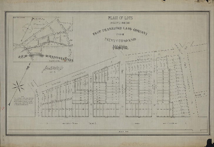 Plan, Plan of lots surveyed for the East Frankford Land Company in the Twenty-third Ward, Philadelphia. 
