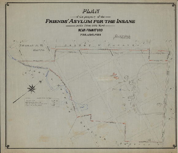 Plan, Plan of the property of Friends Asylum for the Insane in the Thirty-fifth Ward near Frankford, Philadelphia 