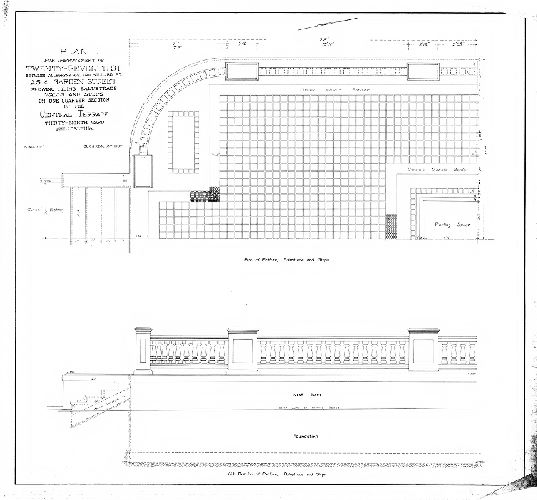 Plan, Plan for improvement of Twenty-seventh St. between Allegheny Ave. and Willard St. as a garden street, showing tiling balustrade walls and steps on one quarter section of the central terrace. Thirty-eighth Ward, Philadelphia. 