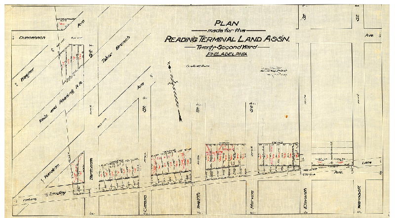 Plan, Plan made for the Reading Terminal Land Ass'n 22nd Ward, Phila. Walter Brinton, Sur. & Reg. 5th Dist., August 23, 1894.