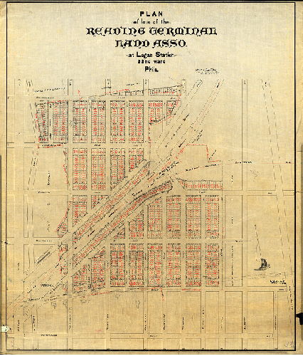 Plan (alternate image), Plan of lots of the Reading Terminal Land Association near Logan Station, 22nd Ward, Phila. Walter Brinton, Sur. & Reg. 5th Dist., June 25, 1892. [Attached plan: Plan made for the Reading Terminal Land Ass'n 22nd Ward, Phila. Walter Brinton, Sur. & Reg. 5th Dist., August 23, 1894. 18 x 32] 