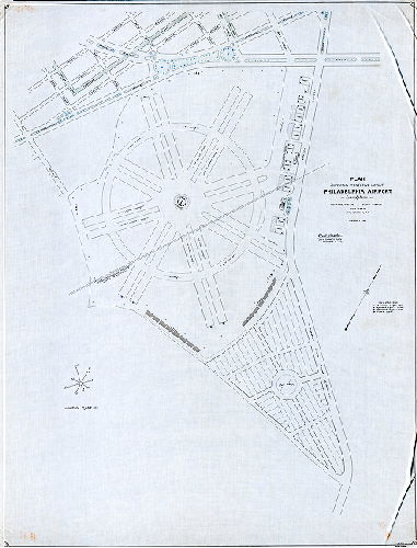 Plan (adjusted), Plan showing tentative layout, Philadelphia Airport, Landplane, Penrose Avenue and Island Avenue, 40th Ward, Philadelphia.