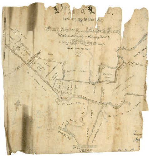 Plan, [Draft of land] belonging to the heirs of Mary Pancoast and Elizabeth Garret situate in the Township of Kingsessing Philada Co. exhibiting partition thereof to and among the same. [Plan incomplete. Tracing copy made ca. 1884 by William H. Jones]