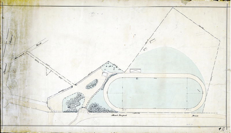 Plan, [No title. Horse trotting or racing track on Mount Prospect Drive adjacent to West Fairmount Park, near the intersection of Belmont Avenue and Monument Road]