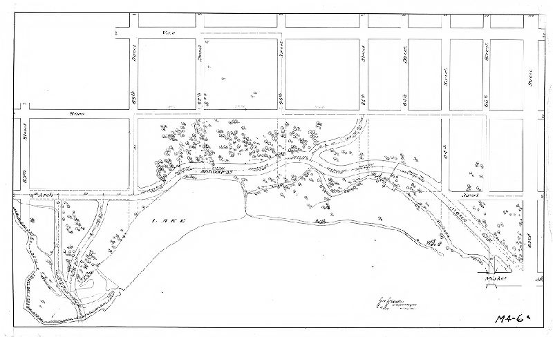 Plan, [No title. Plan showing Cobbs Creek between 63rd and 69th streets in Philadelphia, Millbourne, and Upper Darby.]