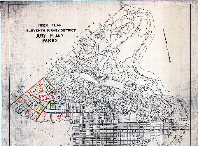Plan, Index plan of the Eleventh Survey District Jury plans. Parks