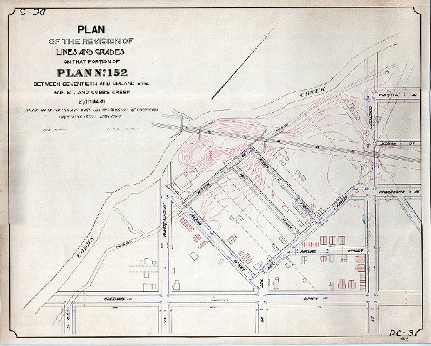 Plan, Plan of the revision of lines and grades on that portion of Plan No. 152 between Seventieth and Upland Sts., Ann St. and Cobbs Creek, 27th Ward. Made in accordance with an ordinance of Councils approved June 29th, 1894. 