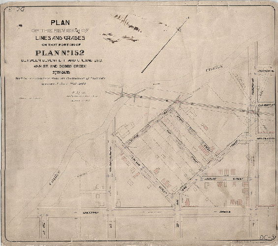 Plan, Plan of the revision of lines and grades on that portion of Plan No. 152 between Seventieth and Upland Sts., Ann St. and Cobbs Creek, 27th Ward. Made in accordance with an ordinance of Councils approved June 29th, 1894. 