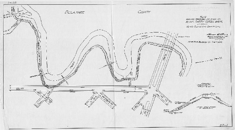 Plan, Plan showing proposed construction along Darby Creek bank between King's Sluice and [Delaware] County line.