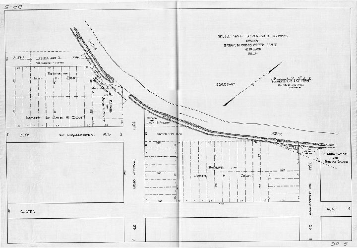 Plan, Sketch made for Bureau of Highways showing break in Cobbs Creek Dyke, 40th Ward, Phila. 