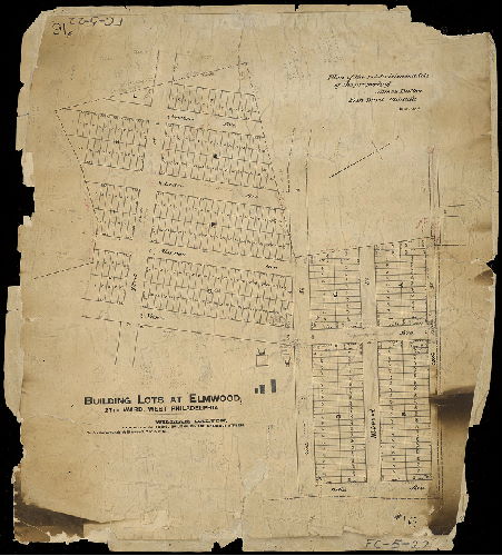 Plan, Building lots at Elmwood, 27th Ward, Philadelphia. [Handwritten title: "Plan of subdivision into lots of the property of Wm. Dalton, 27th Ward, Philada. March 1889."] 