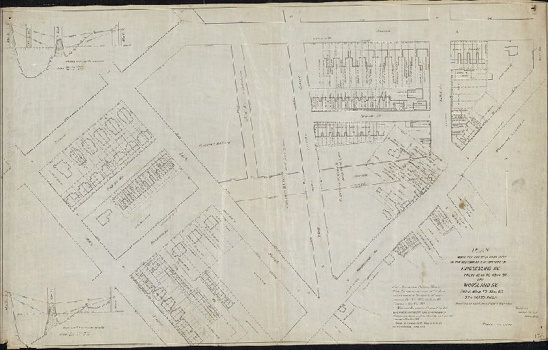 Plan, Plan made for use of a Road Jury in the matter of the opening of Kingsessing Avenue from 42nd to 45th St. and Woodland Avenue from 42nd to 43rd St., 27th Ward, Phila., showing properties affected thereby.