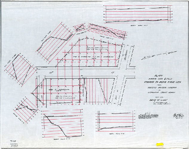Plan, Plan showing cuts & fills required to bring these lots from present physical condition to established street grades. Made for Dept. of Law in connection with Plan No. 10366V dated 5-13-30. 