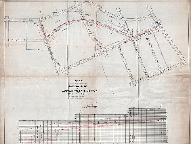 Plan, Plan of the construction of sewer (Indian Run) in Malvern Ave., 68th St., & 66th St. from 68th St. to City Ave. For use of Road Jury only. Authorized by ordinance of Councils approved July 19, 1902. Lines & grades confirmed 8-21-1899 & 12-9-1892.