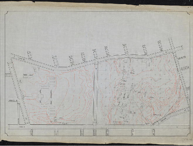 Plan, [No title. Topographic plan of Pennsylvania Hospital for the Insane, with buildings identified by use. 