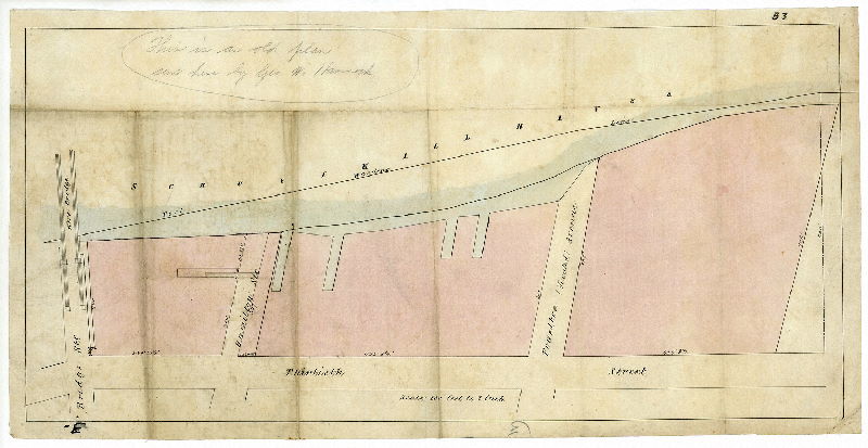 Plan, [No title. Schuylkill River front from Wire Bridge to Powelton Avenue, showing 30th Street extended.]