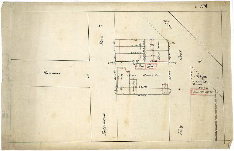 Plan, [No title. Plan showing extension of Fairmount Avenue north of 42nd Street, through all or part of several buildings.]