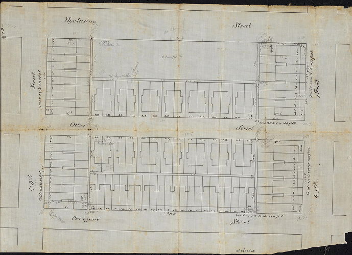 Plan, [No title. Plan of house lots between Pennsgrove and Wyalusing streets, from 42nd to 43rd streets]