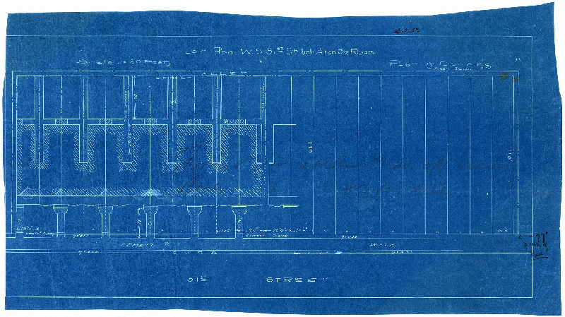 Plan, Lot plan, w[est] s[ide] 51st St. bet[ween] Arch and Race. Pugh & Downing, Architects. 