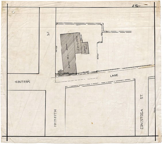 Plan, [No title. Outlines of mill buildings at 55th Street and Hunter's Lane.]