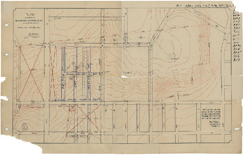 Plan, Plan of property of the Corporation of Haverford College, 34th Ward, Philadelphia. Total area = 104 157/1000 acres. Applications for purchase of any portion of this property may be made to the treasurer of the college. Asa S. Wing, 409 Chestnut St., Philadelphia. 