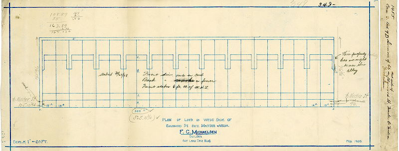 Plan, Plan of lots on the west side of Edgewood St. betw. Master + Media. F. C. Michaelsen, Builder, 834 Land Title Bldg. Feb. 1908. 